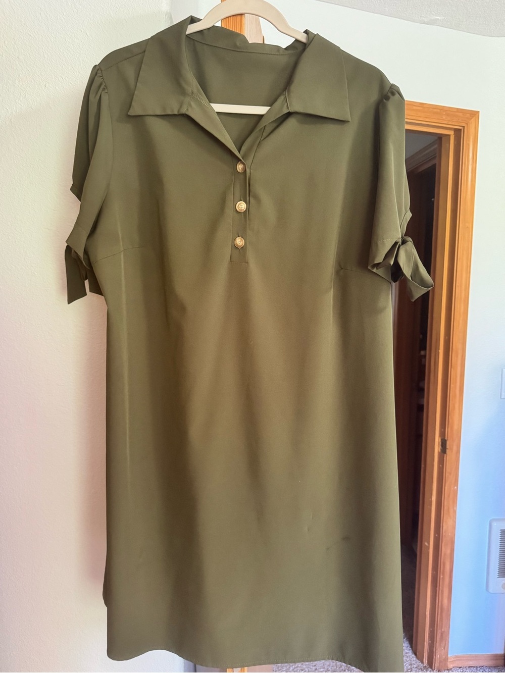 Olive Green Button-Front Midi Dress
